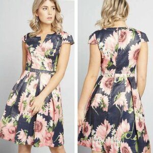 ModCloth Personal Boldness Metallic Jacquard Floral Fit & Flare Dress